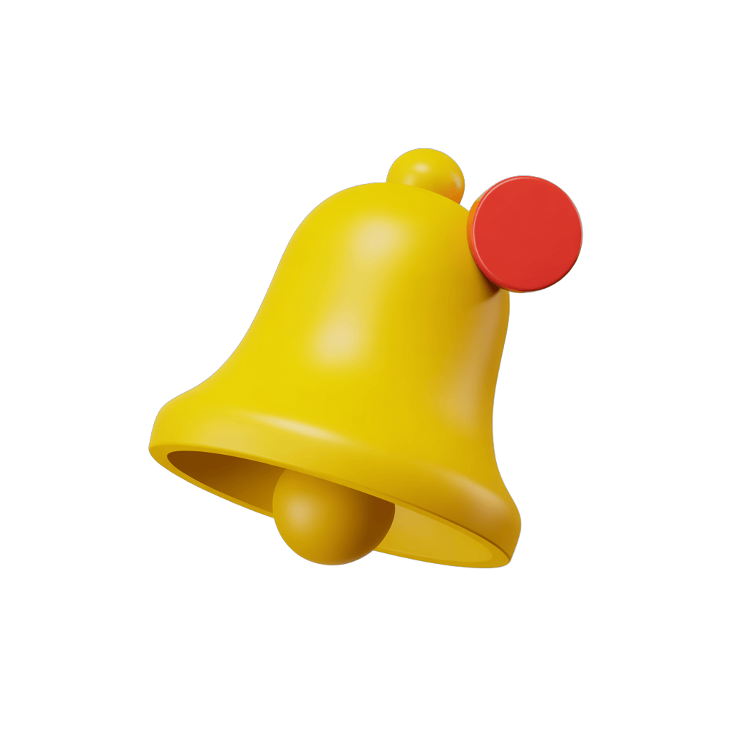 Bright cheerful yellow bell with red button for notifications alerts and alerts icons PNG - transparent background