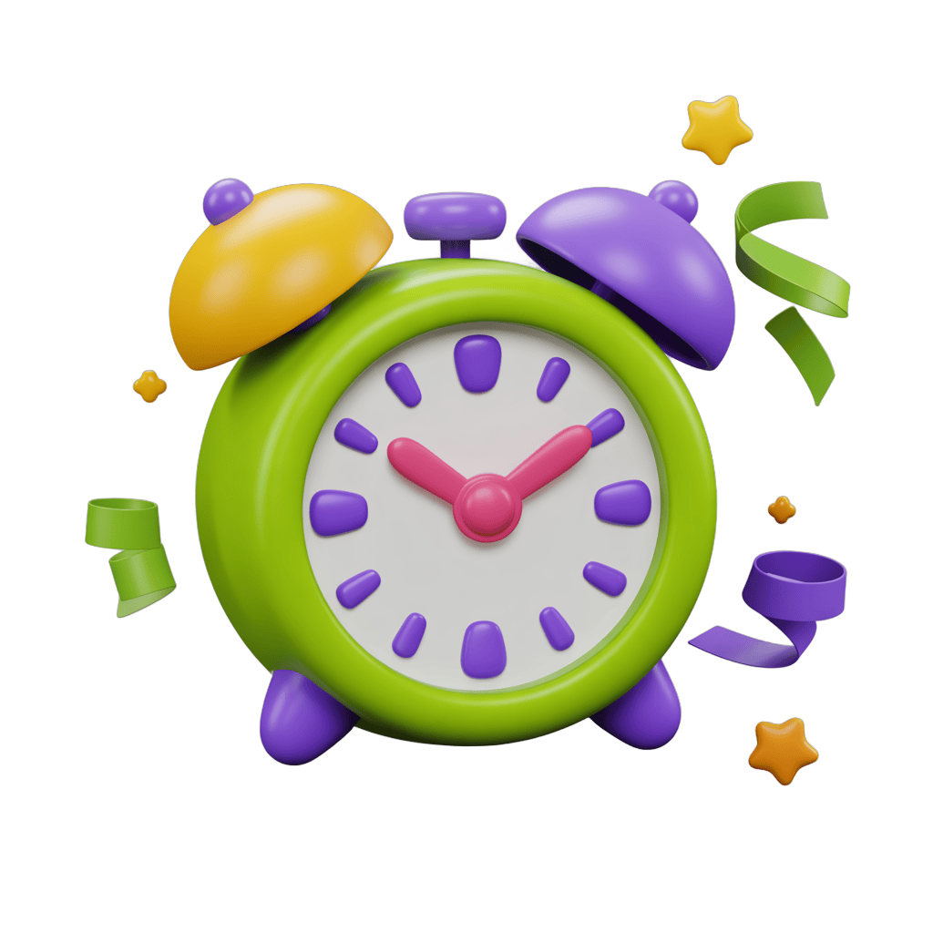 Bright colorful alarm clock clipart with confetti for celebration party decoration PNG - transparent background
