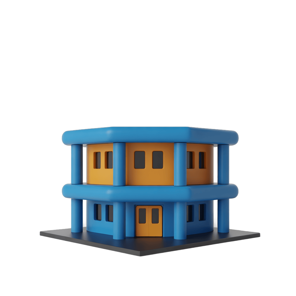 Bright colorful modern two-story building clipart for presentations and digital designs PNG - transparent background