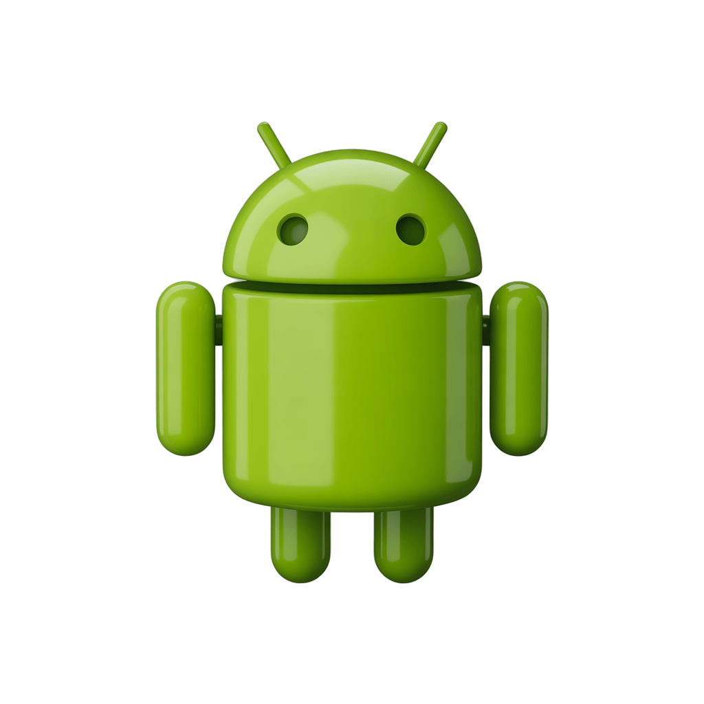 Bright green android robot mascot icon for mobile app technology branding and digital marketing PNG - transparent background