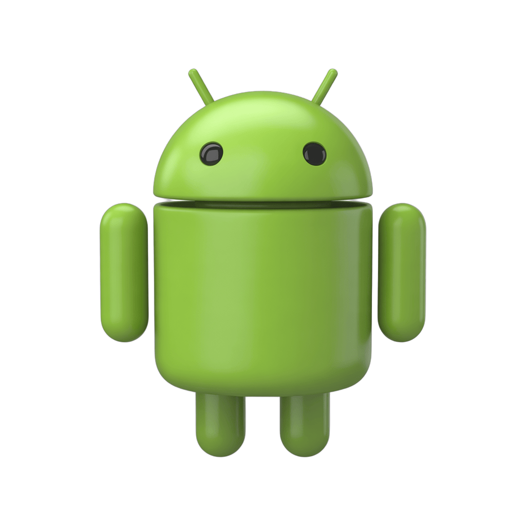 Bright green android robot mascot icon for mobile app technology branding and digital marketing PNG - transparent background