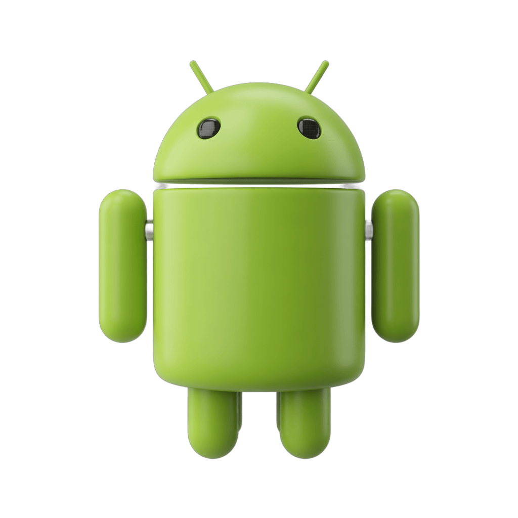 Bright green android robot mascot icon with arms legs and antennae for app mobile tech branding PNG - transparent background