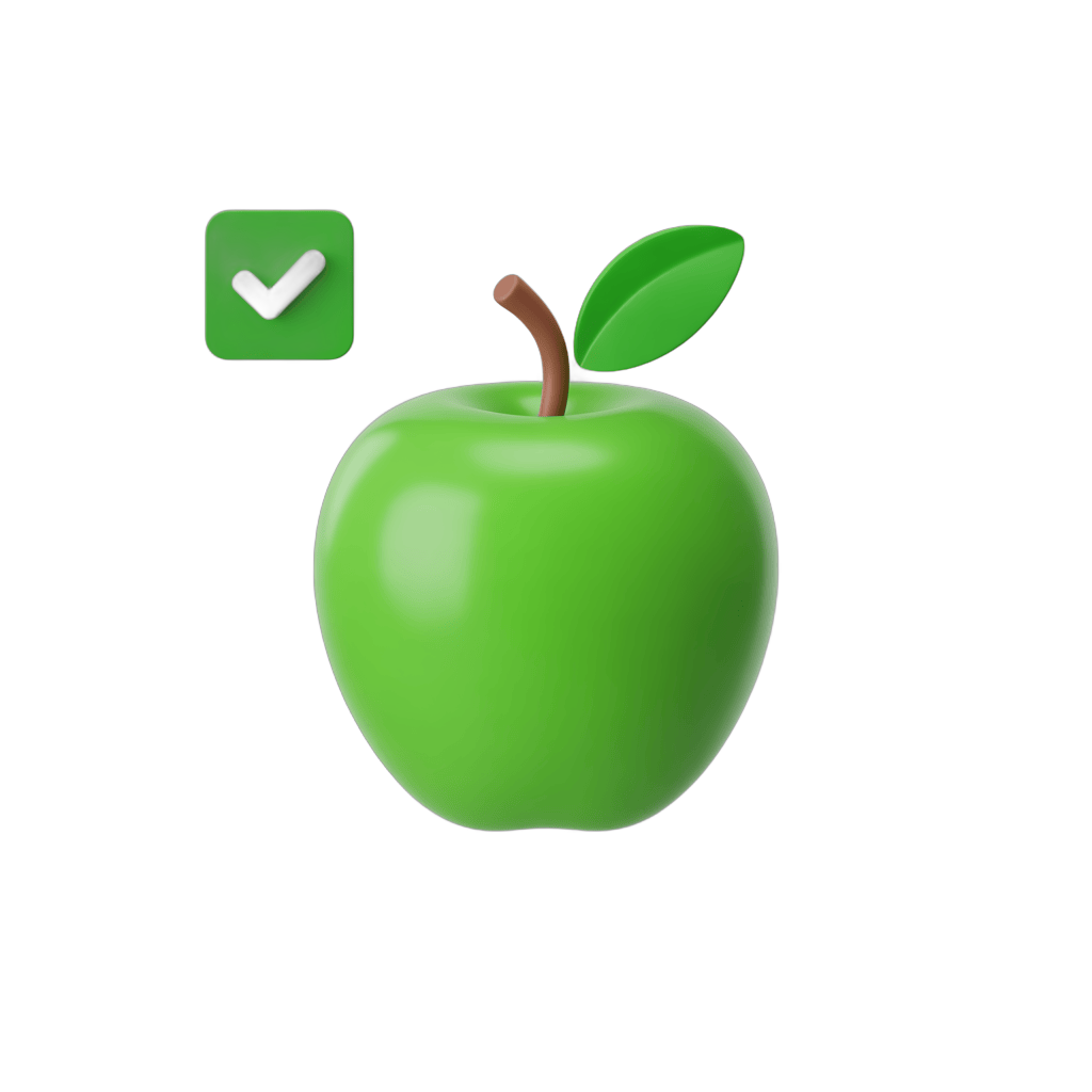 Bright green apple clipart with checkmark icon for approval or success design PNG - transparent background