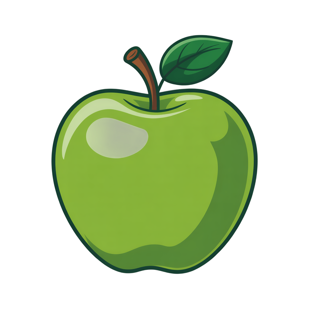 Bright green apple illustration for healthy food graphics and educational materials PNG - transparent background