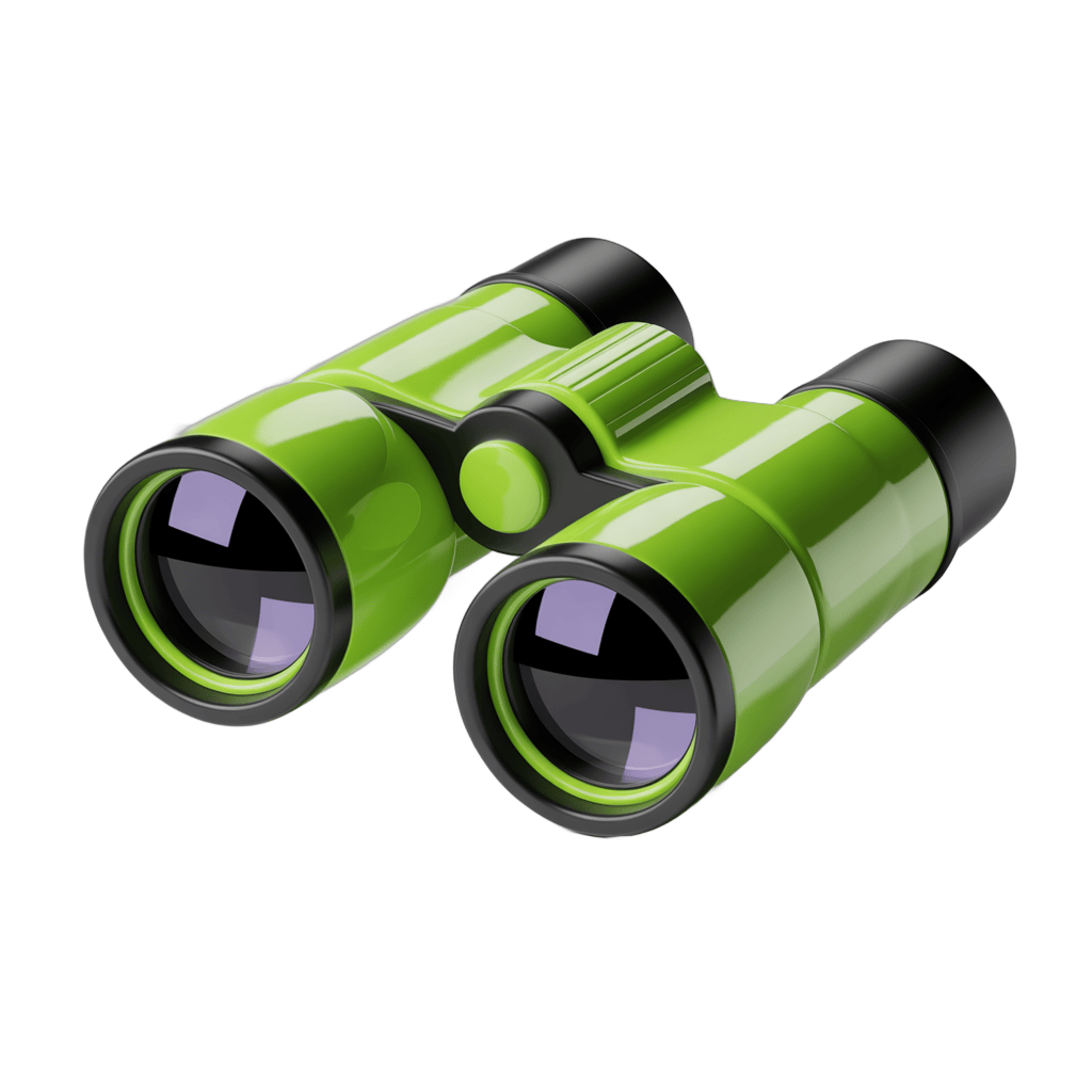 Bright green binoculars clipart for outdoor adventure and travel marketing graphics PNG - transparent background