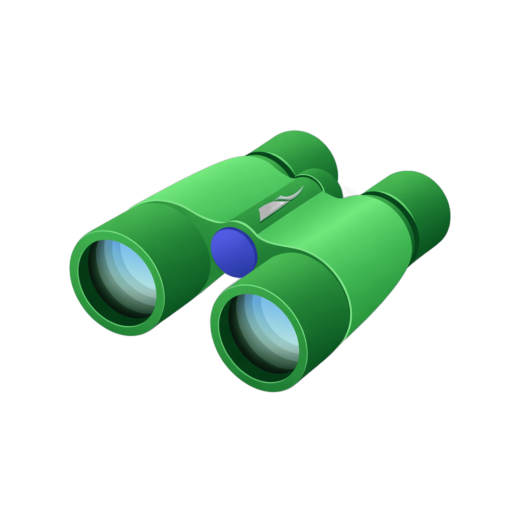 Bright green binoculars clipart for travel adventure and outdoor exploration graphics PNG - transparent background