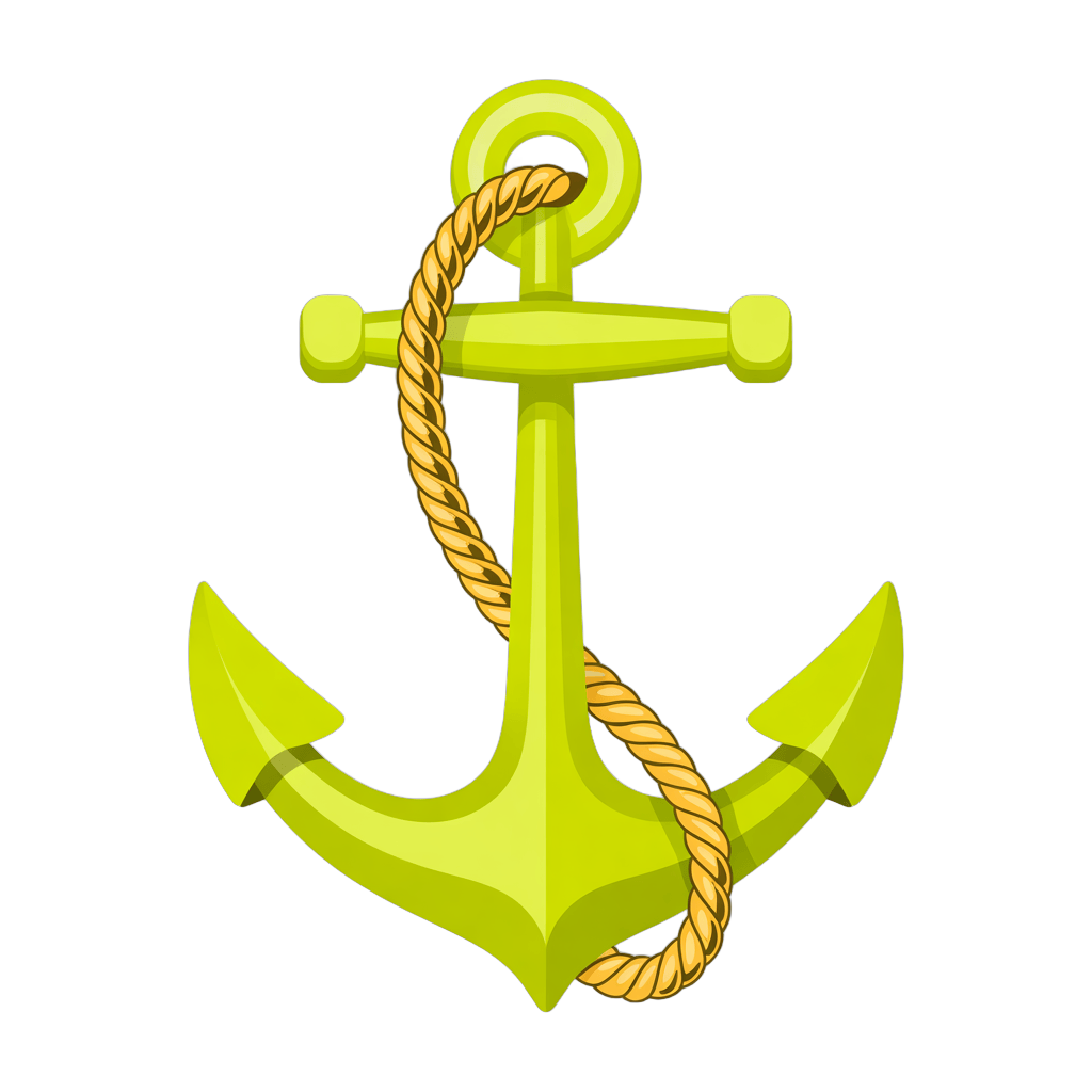 Bright neon lime green anchor graphic element for nautical maritime travel adventure branding PNG - transparent background
