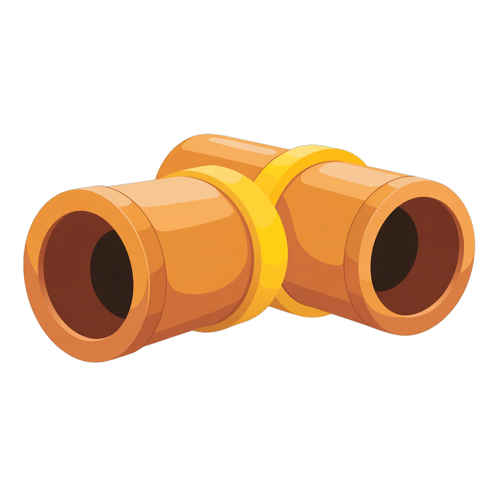 Bright orange binoculars clipart with yellow strap for travel adventure and outdoor activity illustrations PNG - transparent background