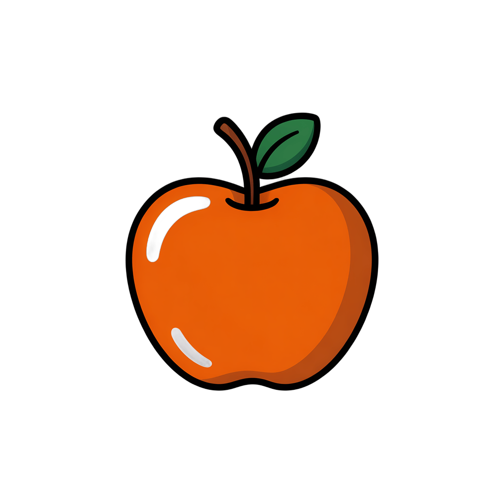 Bright orange cartoon apple isolated clipart for food blog infographics and healthy lifestyle designs PNG - transparent background