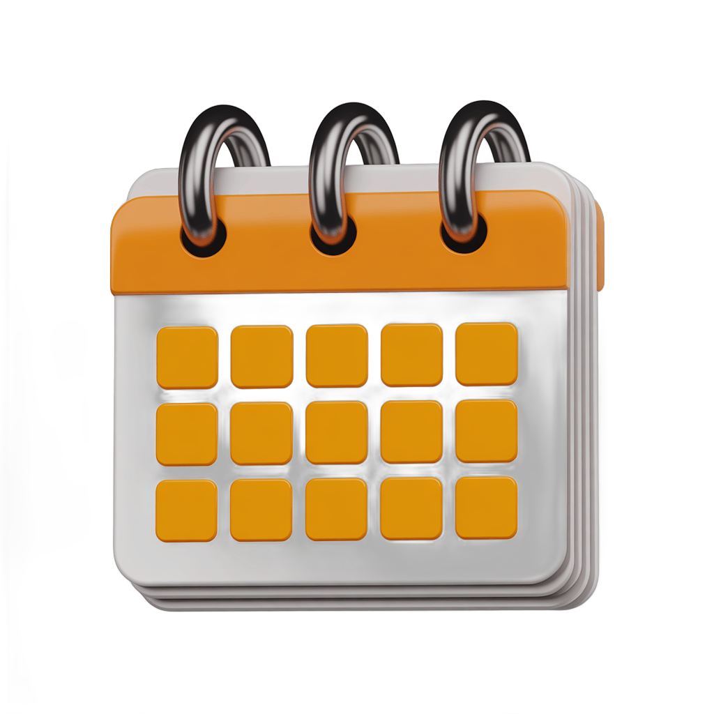 Bright orange spiral bound calendar page with grid for scheduling and planning daily tasks PNG - transparent background