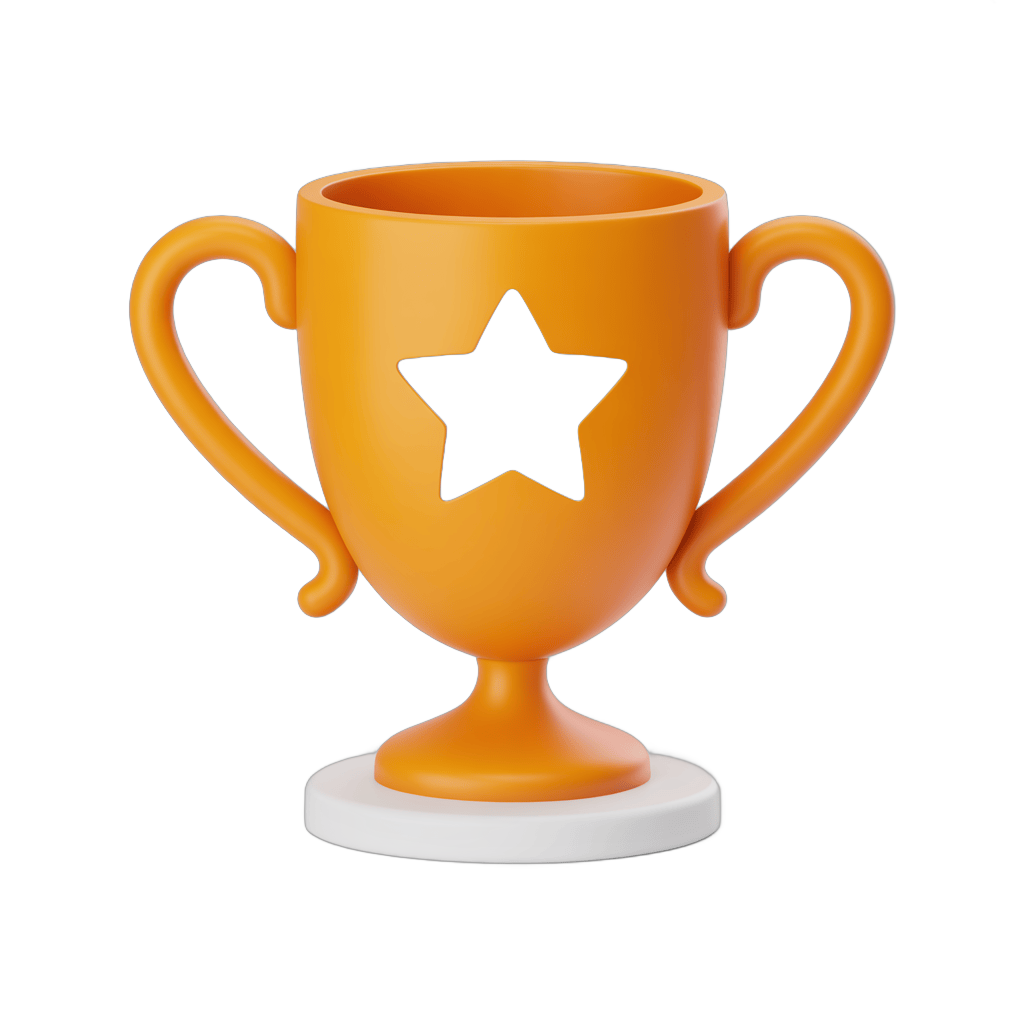 Bright orange trophy cup with star cutout isolated clipart for awards and success celebration designs PNG - transparent background