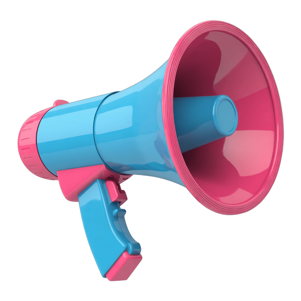 Bright pink and blue isolated megaphone clipart for presentations and announcements PNG - transparent background