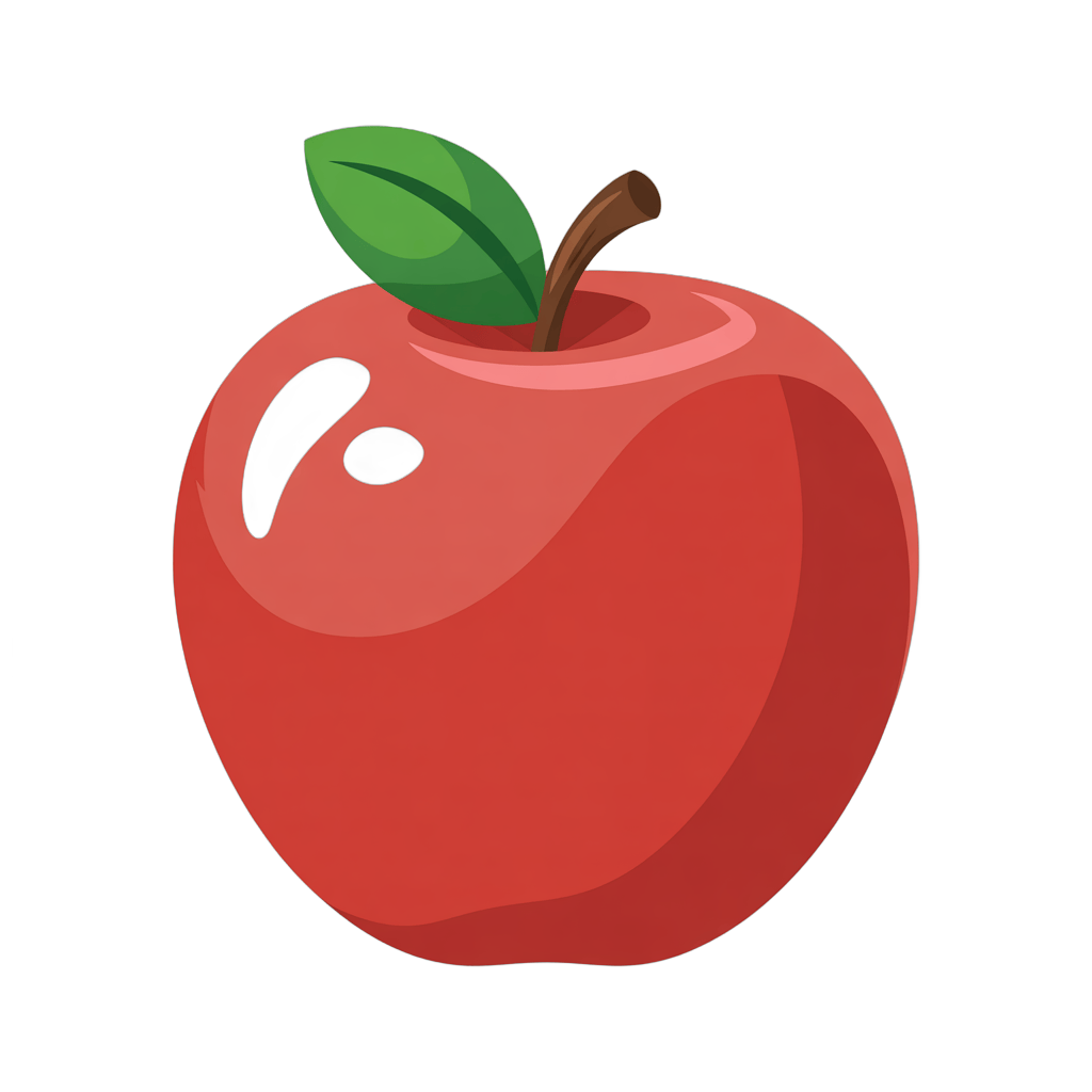 Bright red apple illustration for healthy food blog graphics and wellness marketing materials PNG - transparent background