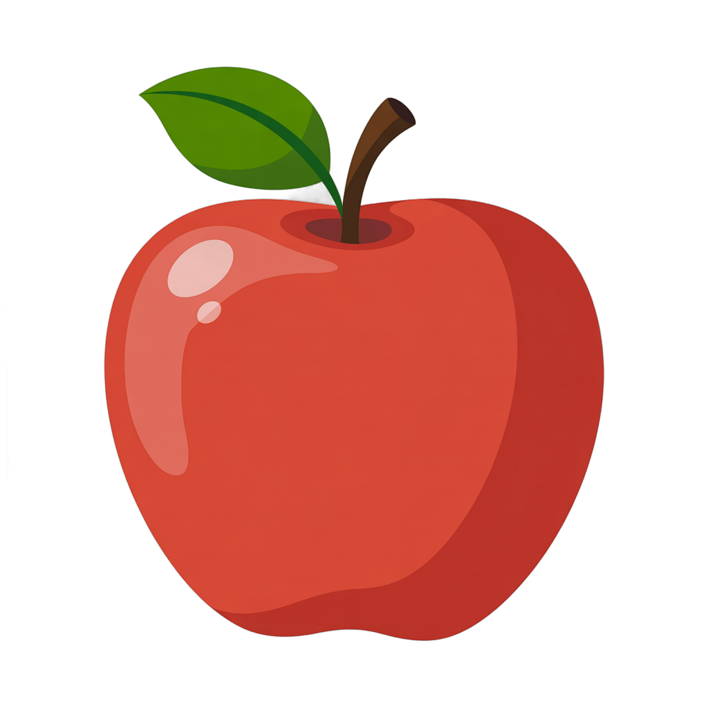 Bright red apple illustration for healthy food graphics and wellness marketing materials PNG - transparent background