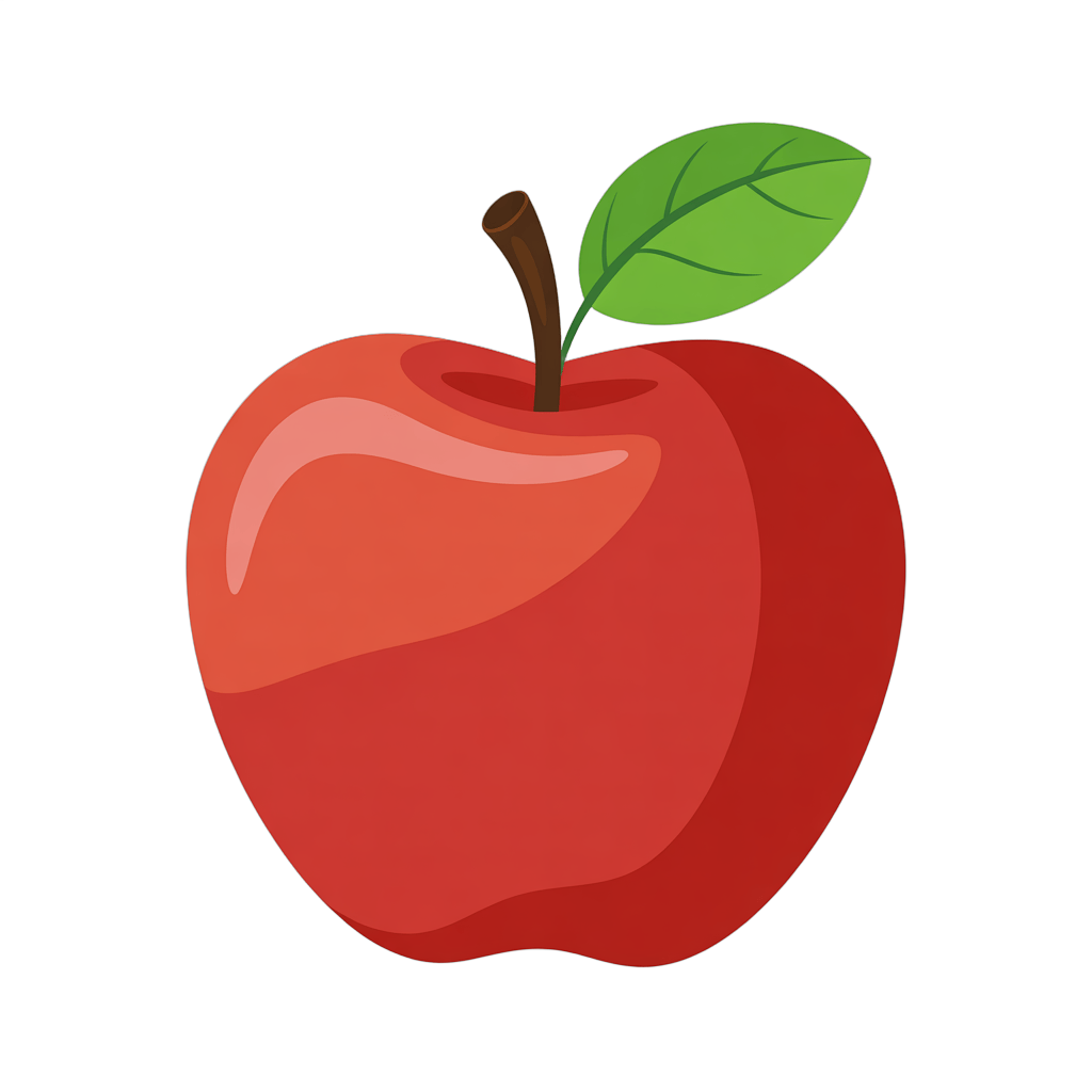Bright red apple illustration with green leaf for food blog graphics and healthy lifestyle designs PNG - transparent background