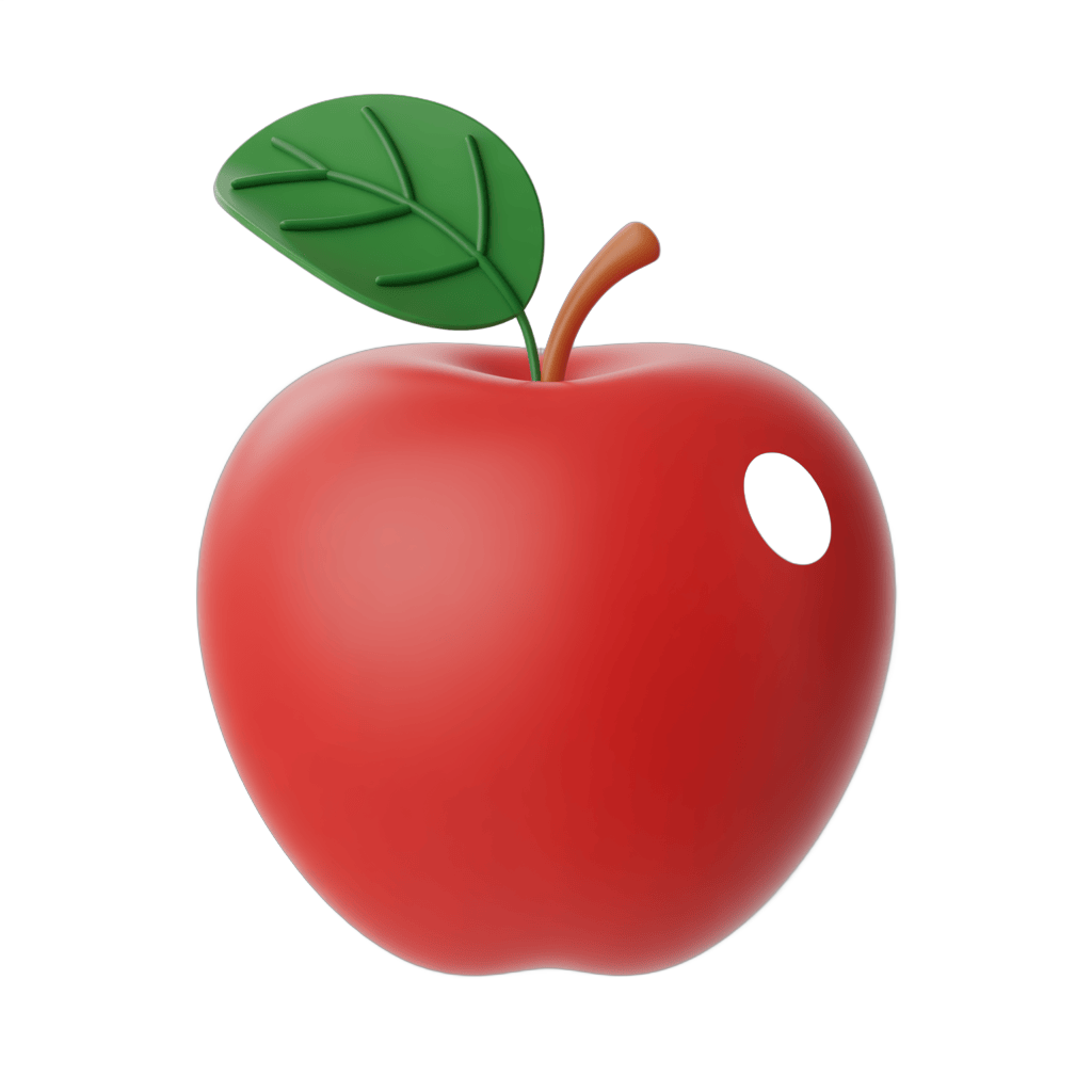 Bright red apple with green leaf isolated clipart for food graphics and branding PNG - transparent background