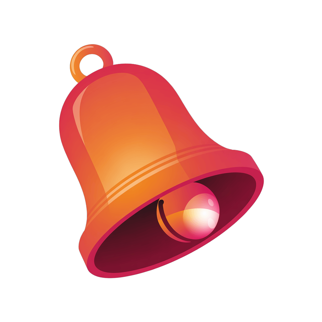 Bright red bell with glowing light inside for notifications alerts and holiday decorations PNG - transparent background