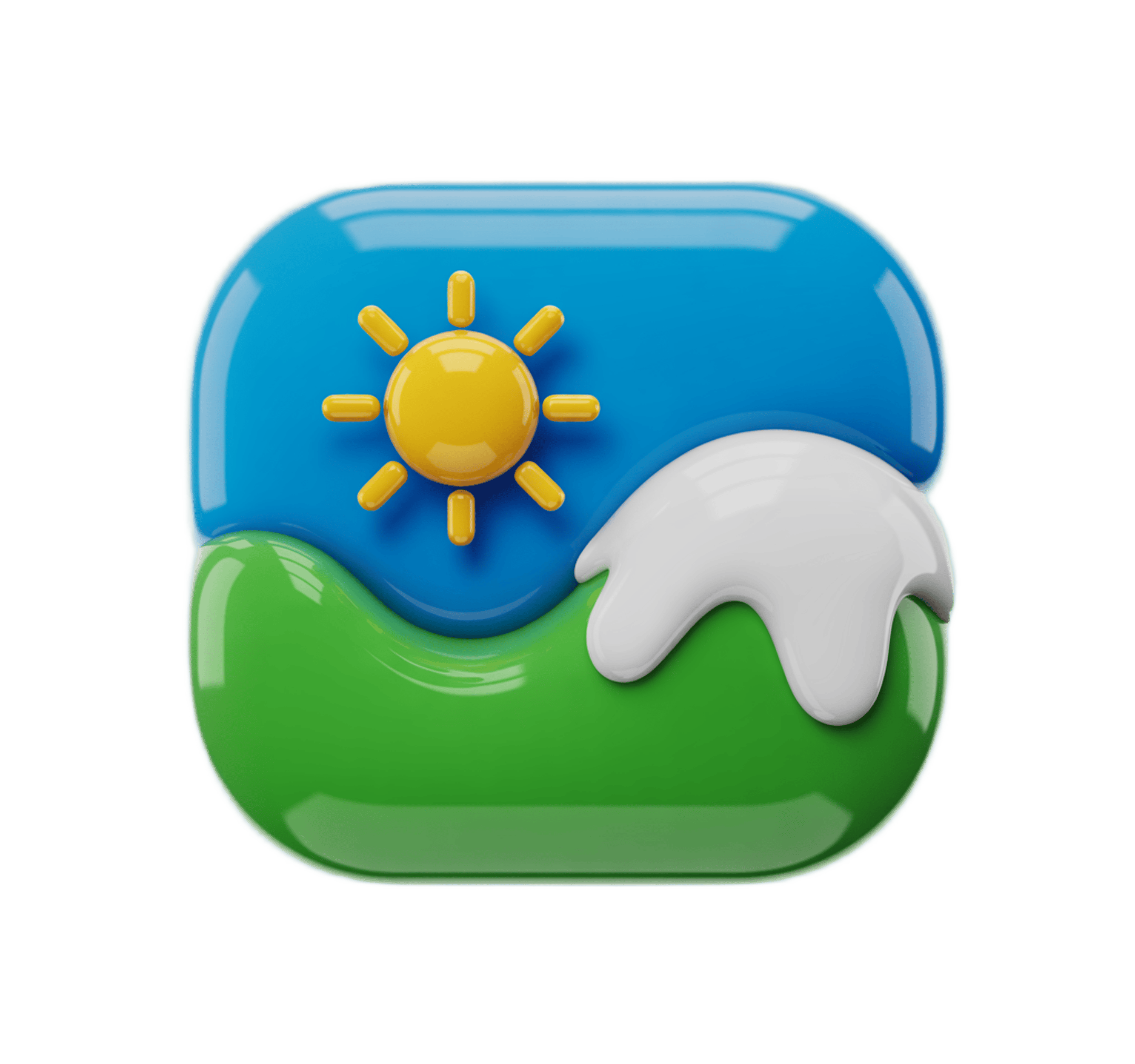 Bright sunny day with fluffy cloud and green grass isolated clipart for weather presentations and marketing PNG - transparent background