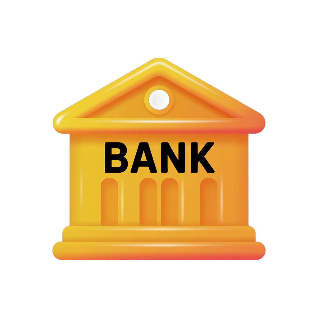 Bright yellow 3d bank building icon with pillars and pediment for financial graphics and presentations PNG - transparent background