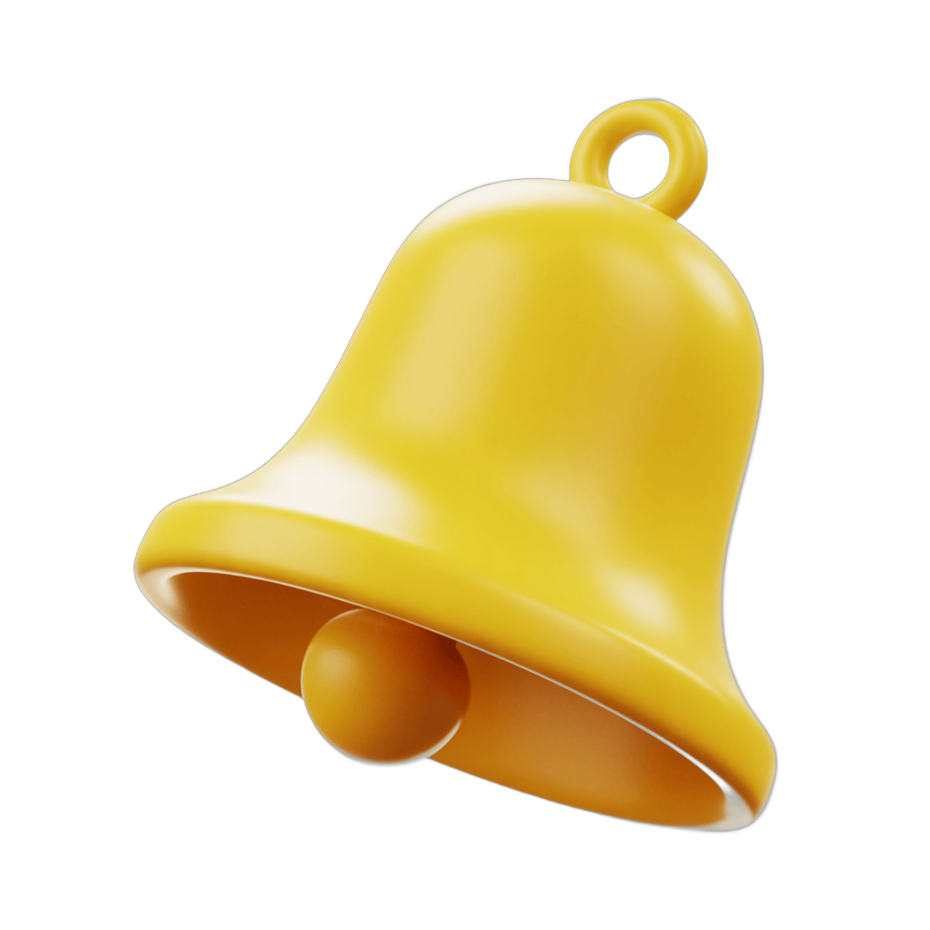 Bright yellow 3d bell icon notification graphic element for alerts and notifications PNG - transparent background