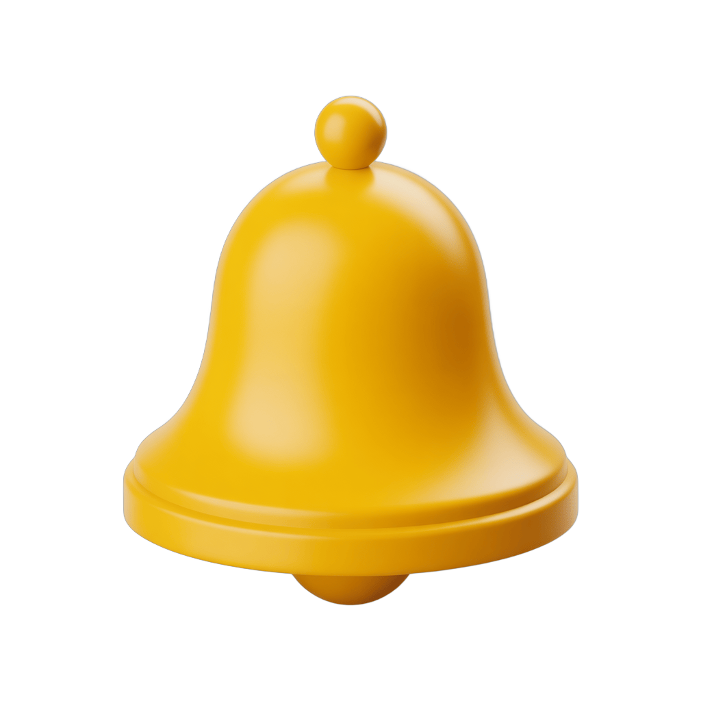 Bright yellow 3d bell icon notification graphic element for alerts and alerts systems PNG - transparent background