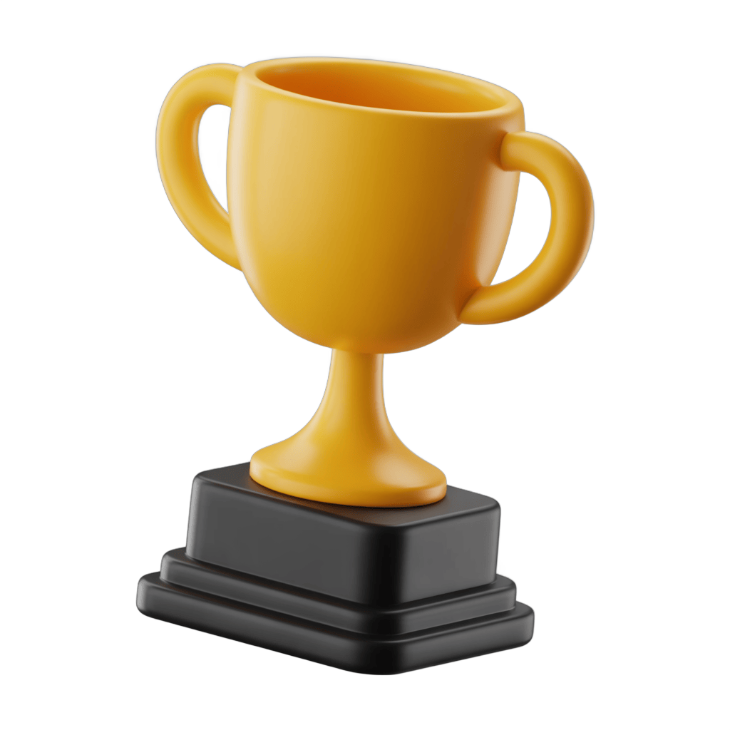 Bright yellow 3d trophy cup award icon for achievement success celebration presentation clipart PNG - transparent background