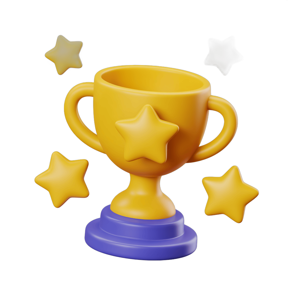 Bright yellow 3d trophy cup with stars graphic element for awards ceremonies and success celebrations PNG - transparent background