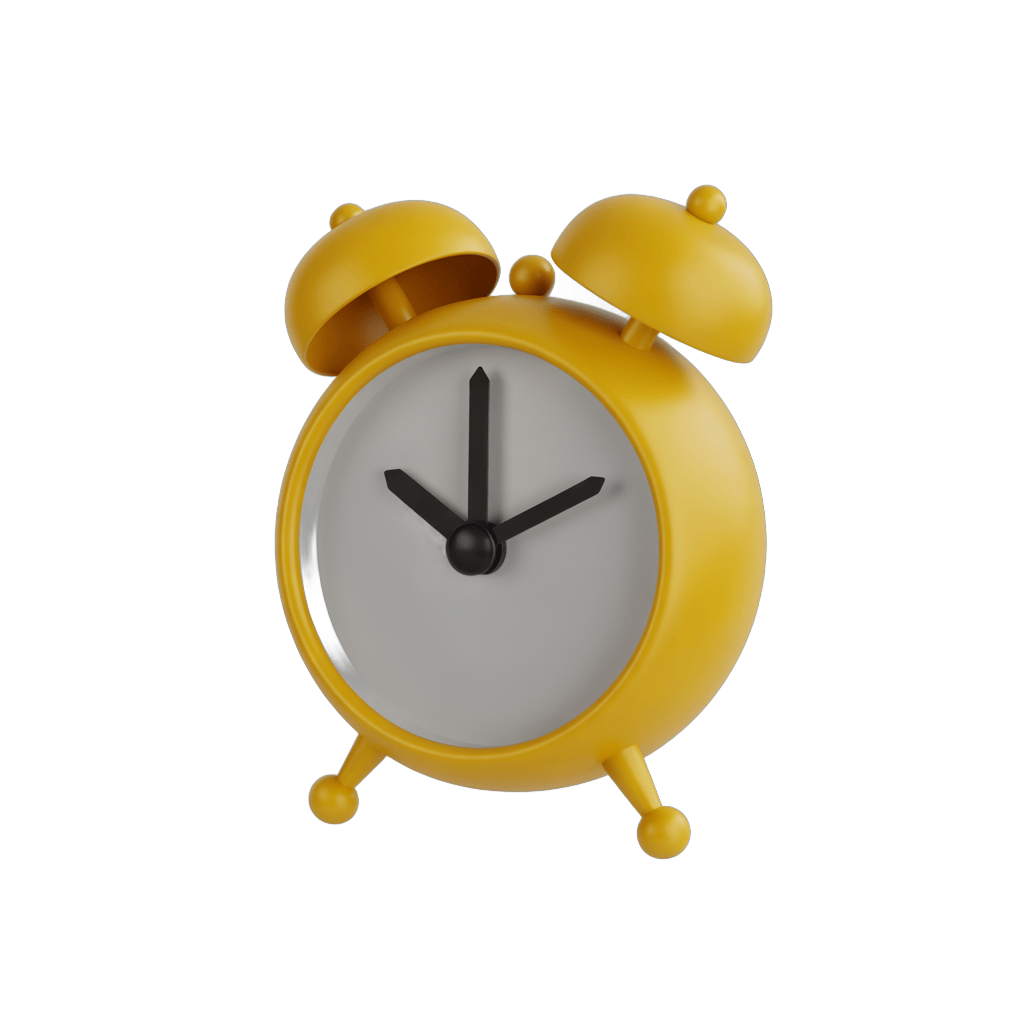 Bright yellow alarm clock illustration for time management and productivity graphics PNG - transparent background