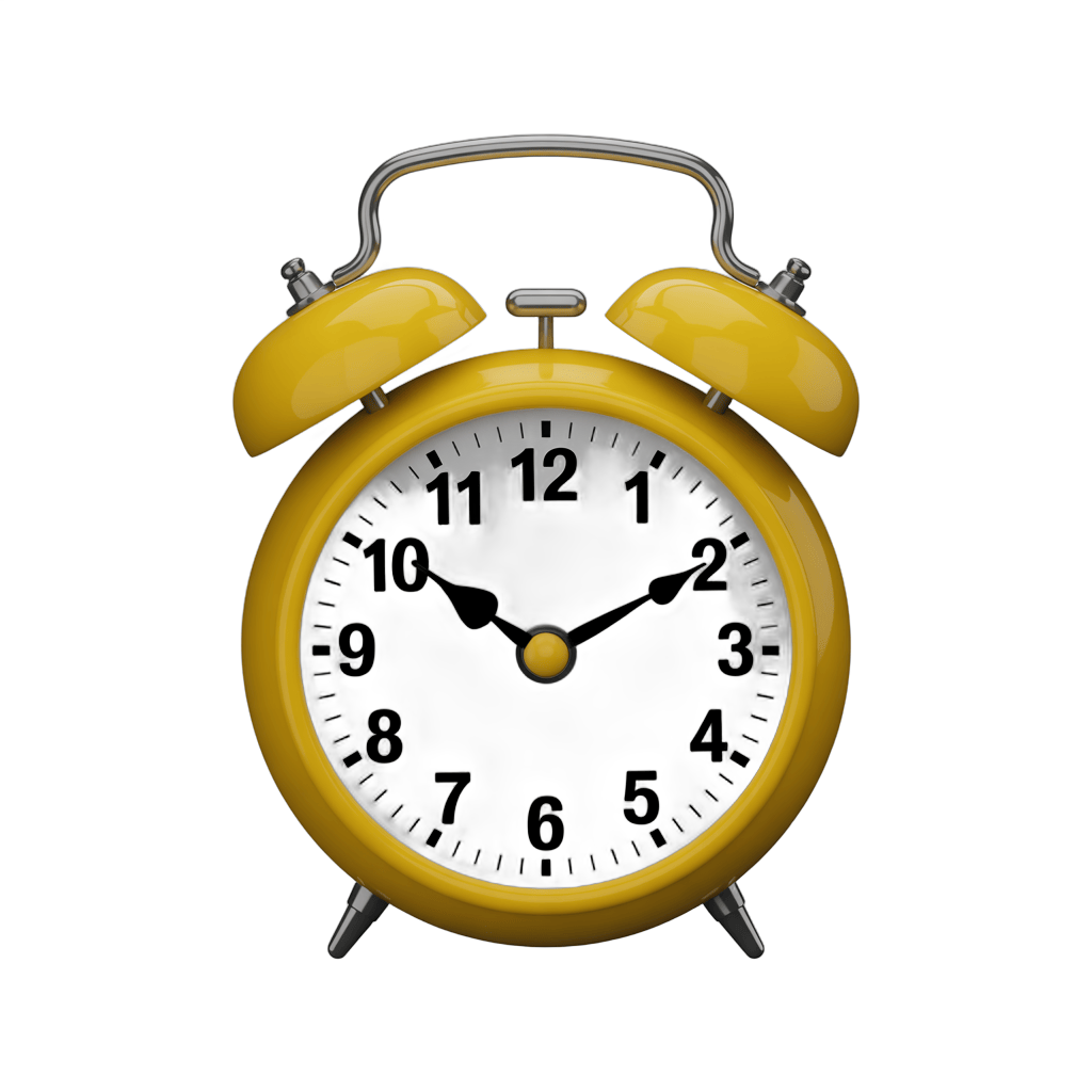 Bright yellow alarm clock illustration for time management and productivity graphics PNG - transparent background