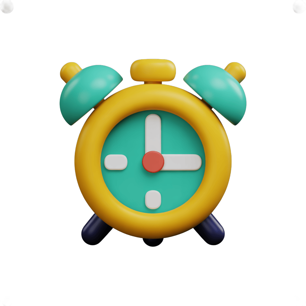 Bright yellow and teal alarm clock illustration for digital marketing and educational materials PNG - transparent background
