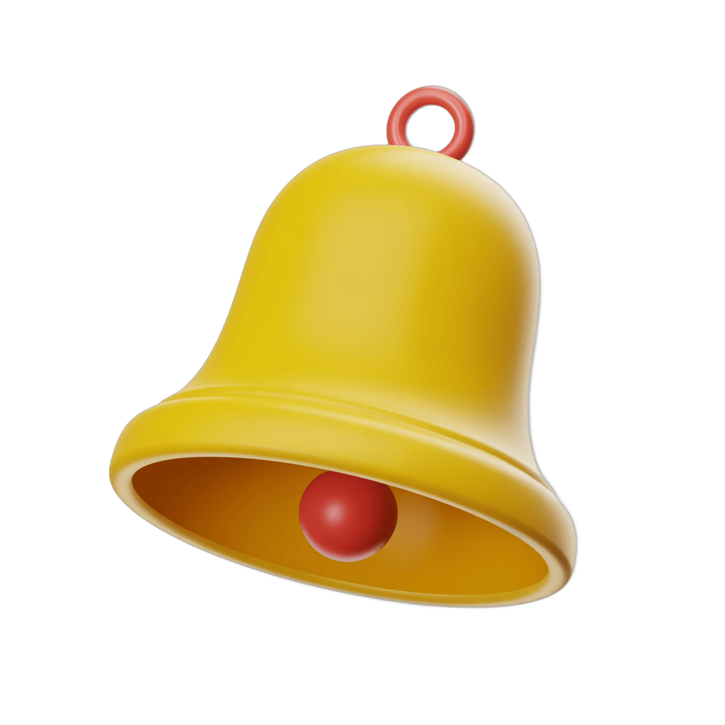 Bright yellow bell clipart graphic for notifications alerts and event reminders PNG - transparent background
