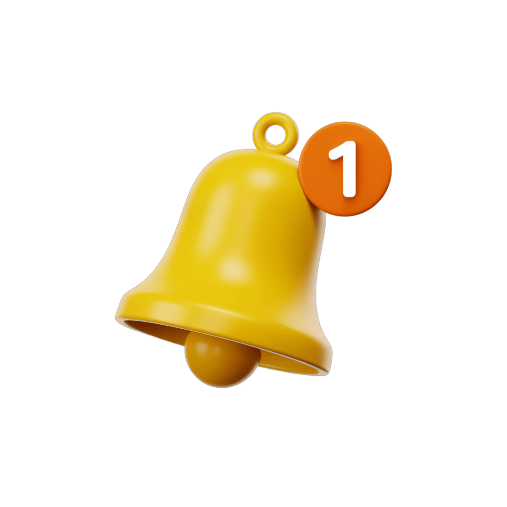 Bright yellow bell notification icon number one isolated graphic element for ranking and alerts PNG - transparent background