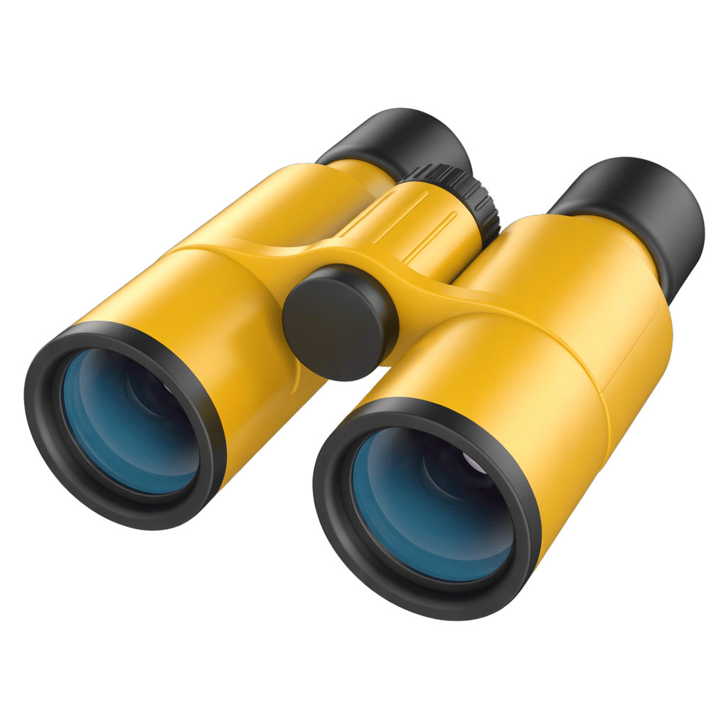 Bright yellow binoculars clipart for outdoor adventure travel and nature exploration designs PNG - transparent background