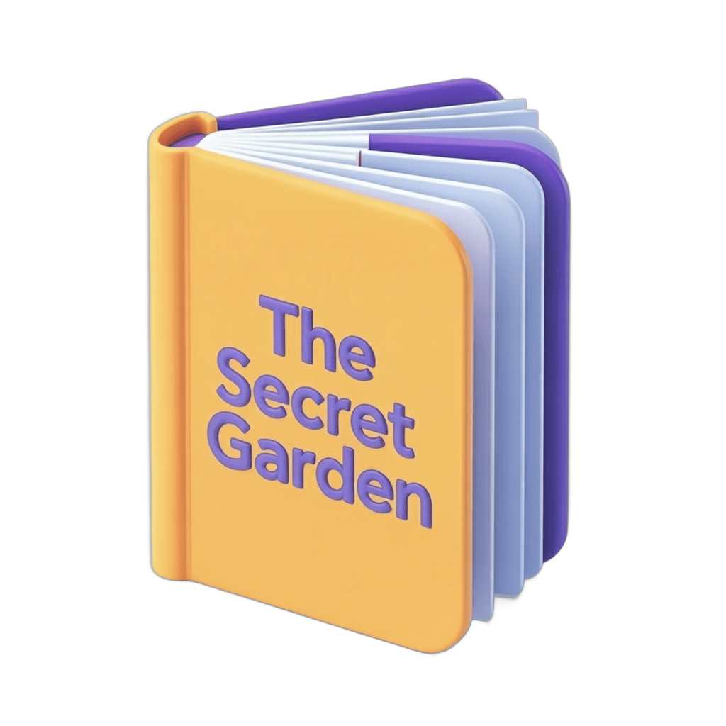 Bright yellow book cover design with the secret garden title for fantasy literature and gardening books PNG - transparent background