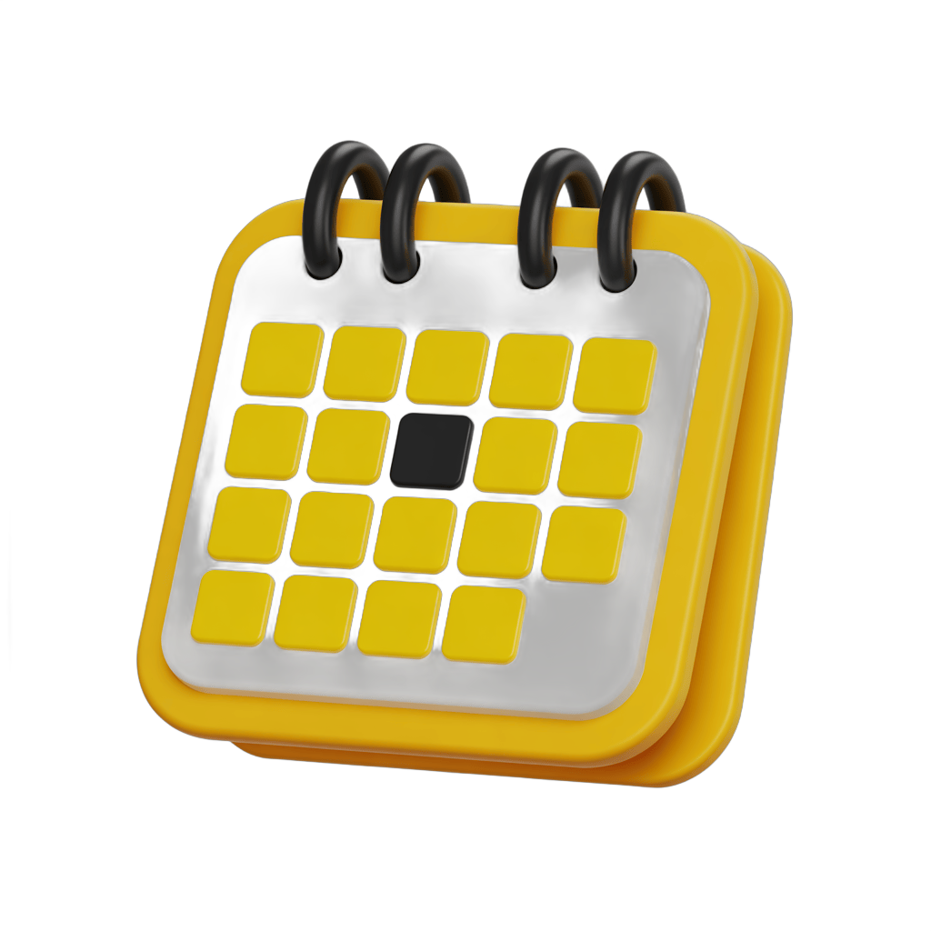 Bright yellow calendar clipart with black marked date for planning and scheduling events PNG - transparent background