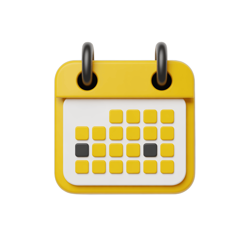 Bright yellow calendar clipart with two marked dates for planning and scheduling events PNG - transparent background