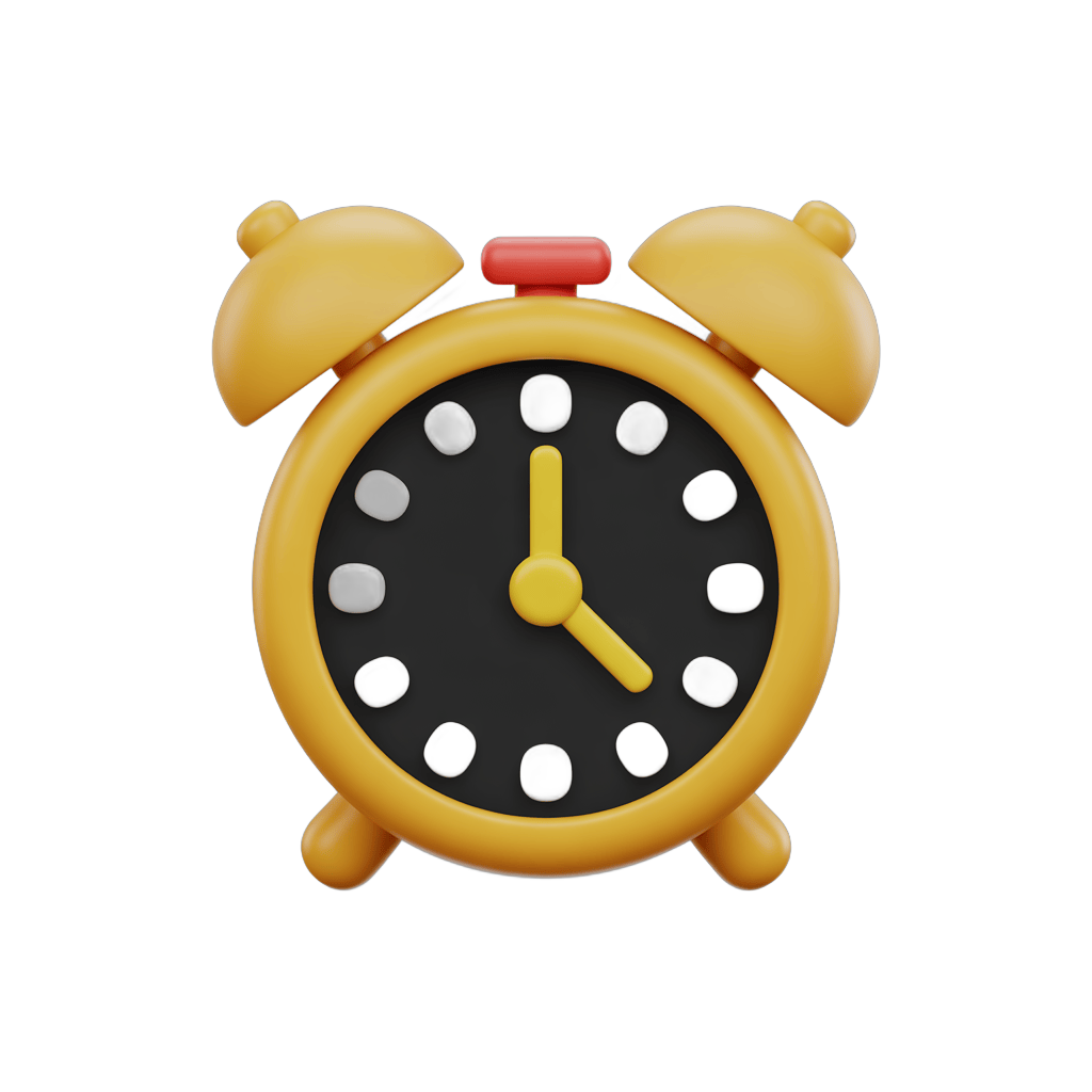 Bright yellow cartoon alarm clock with red button for presentations and digital designs PNG - transparent background