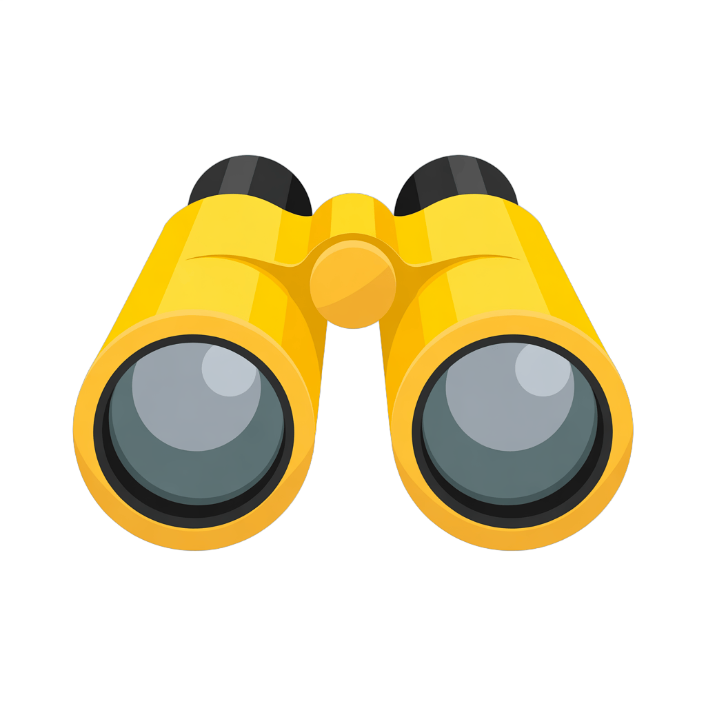 Bright yellow cartoon binoculars for adventure travel and outdoor exploration illustration PNG - transparent background