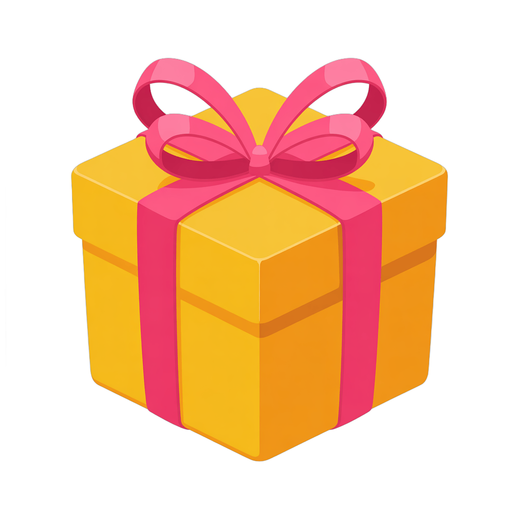 Bright yellow gift box with pink ribbon for birthday celebration party decoration PNG - transparent background