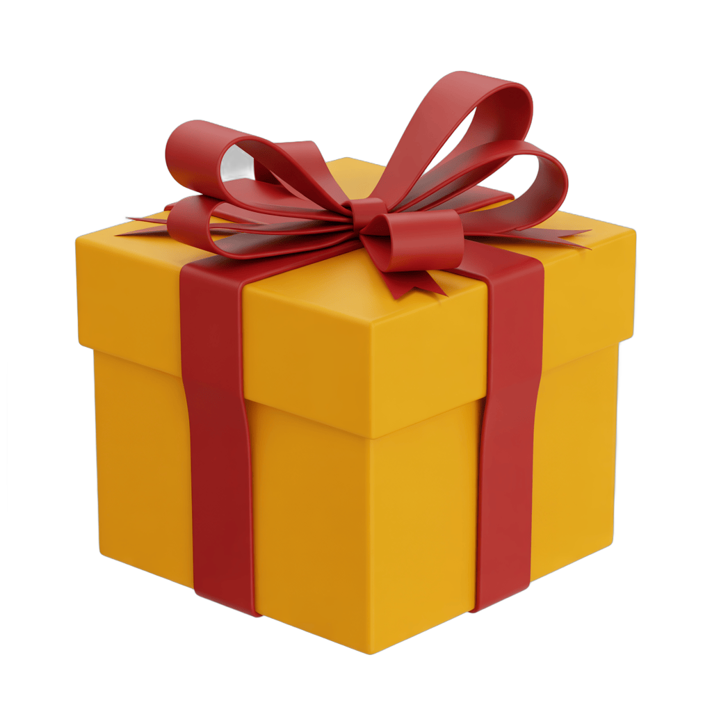 Bright yellow gift box with red bow for birthday celebration presentation PNG - transparent background