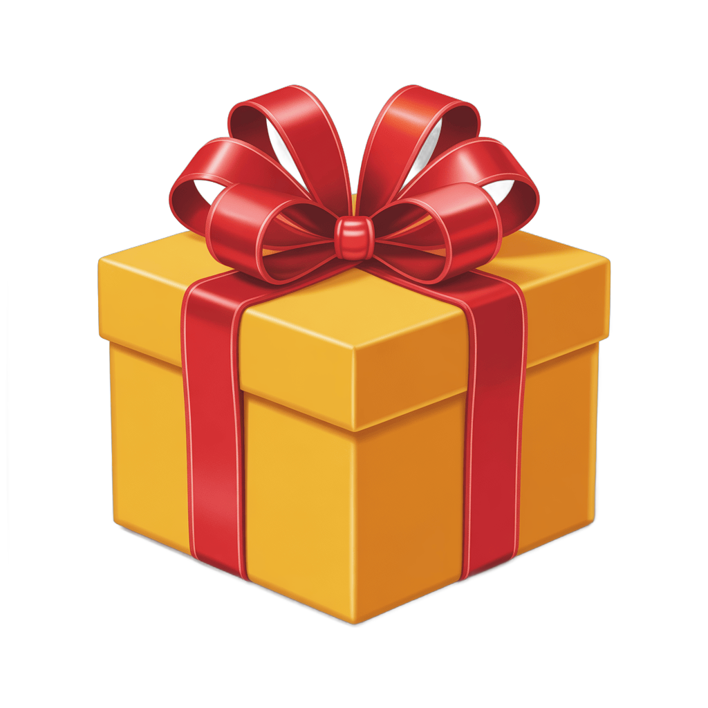 Bright yellow gift box with red ribbon and bow for holiday presents and celebrations PNG - transparent background