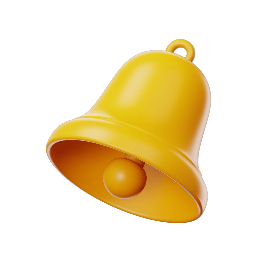 Bright yellow notification bell icon for alerts, alerts, reminders and app notifications PNG - transparent background