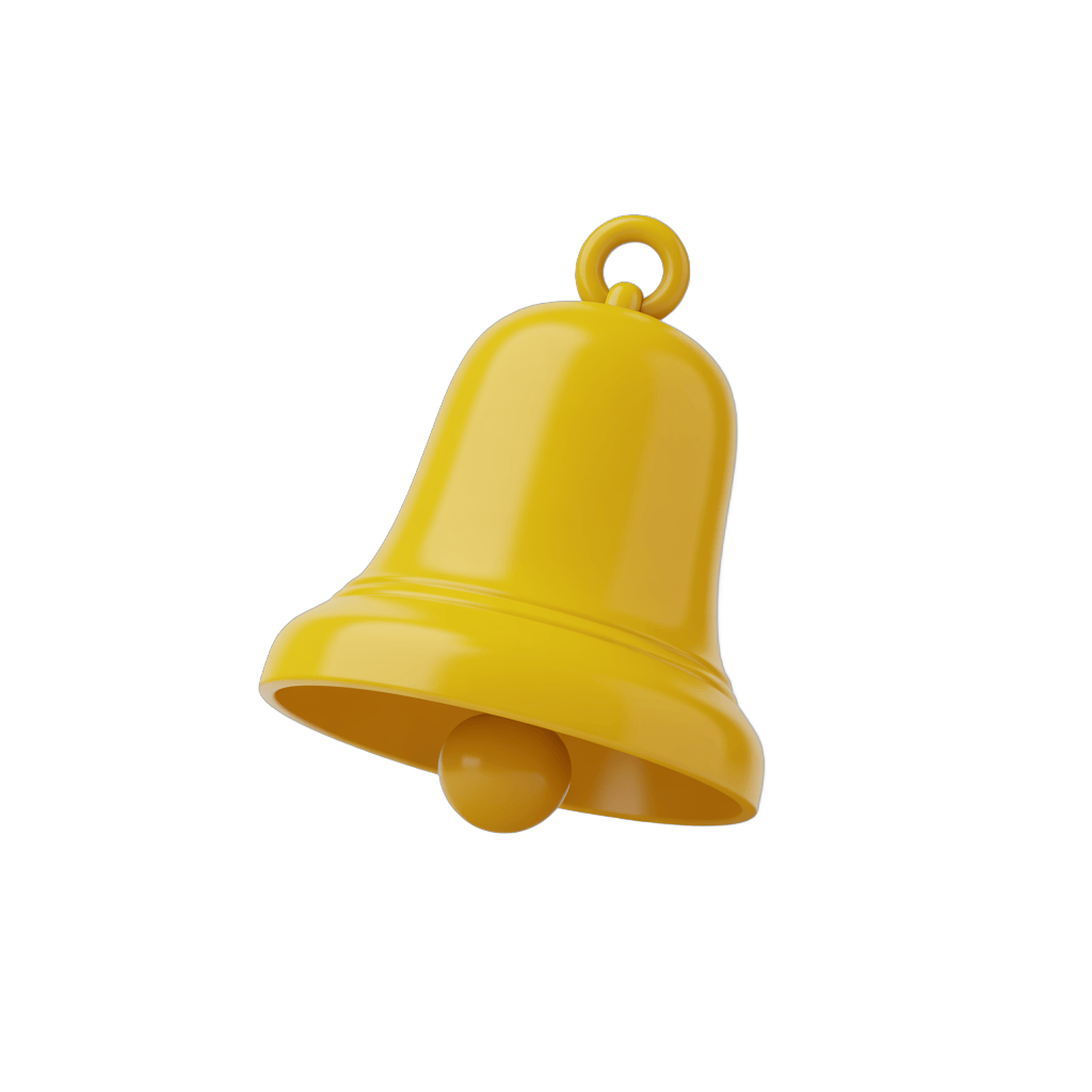 Bright yellow notification bell icon isolated transparent background for alerts and alerts PNG - transparent background