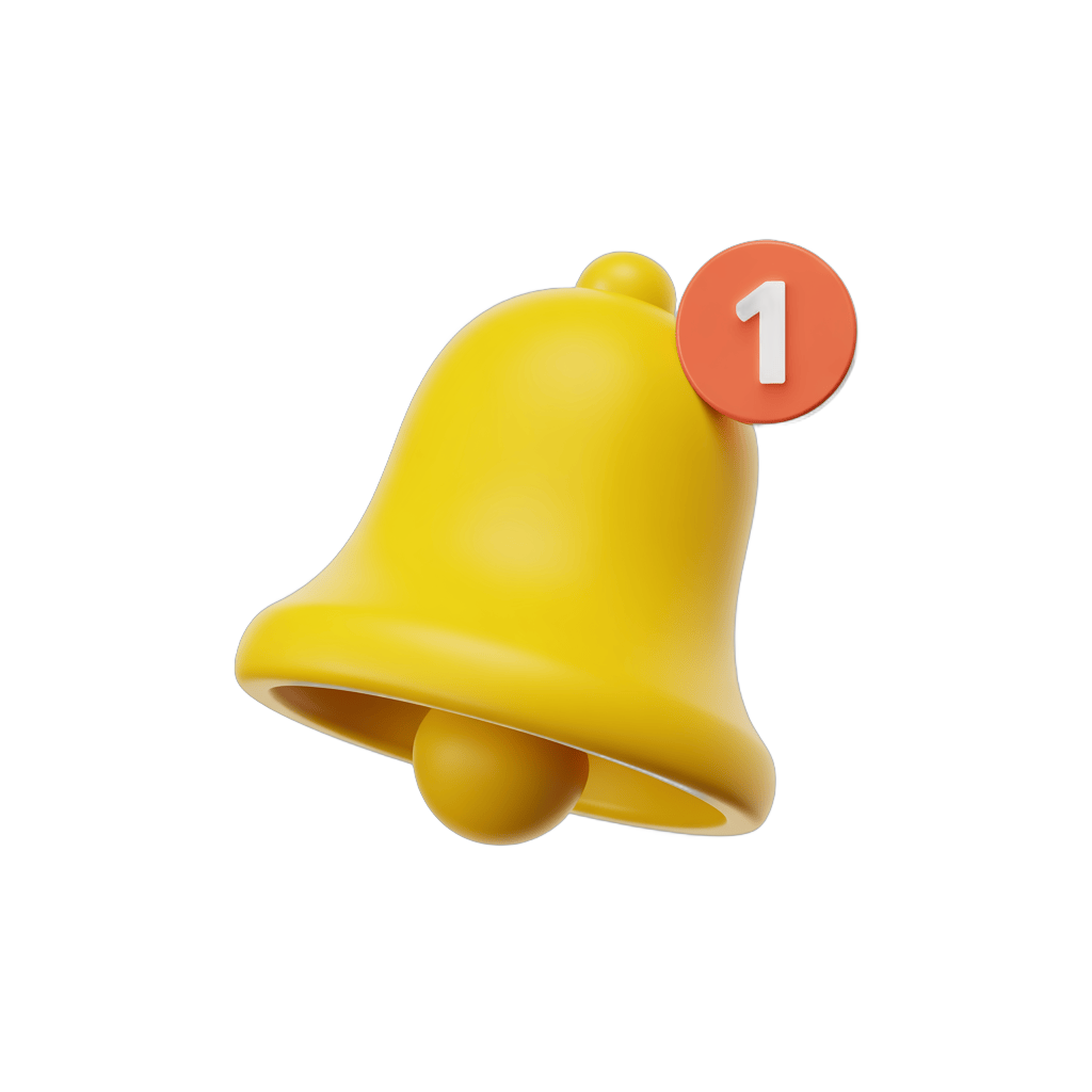 Bright yellow notification bell icon number one isolated transparent background graphic element PNG - transparent background