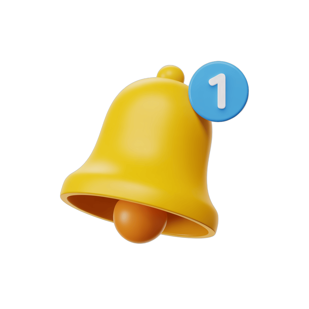 Bright yellow notification bell icon with number one badge for ranking or priority alerts PNG - transparent background