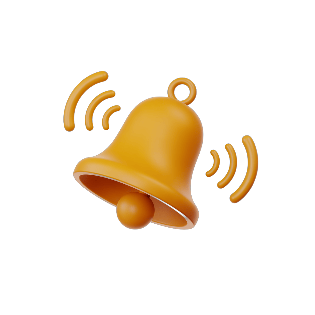 Bright yellow notification bell icon with sound waves for alerts and alerts in modern designs PNG - transparent background