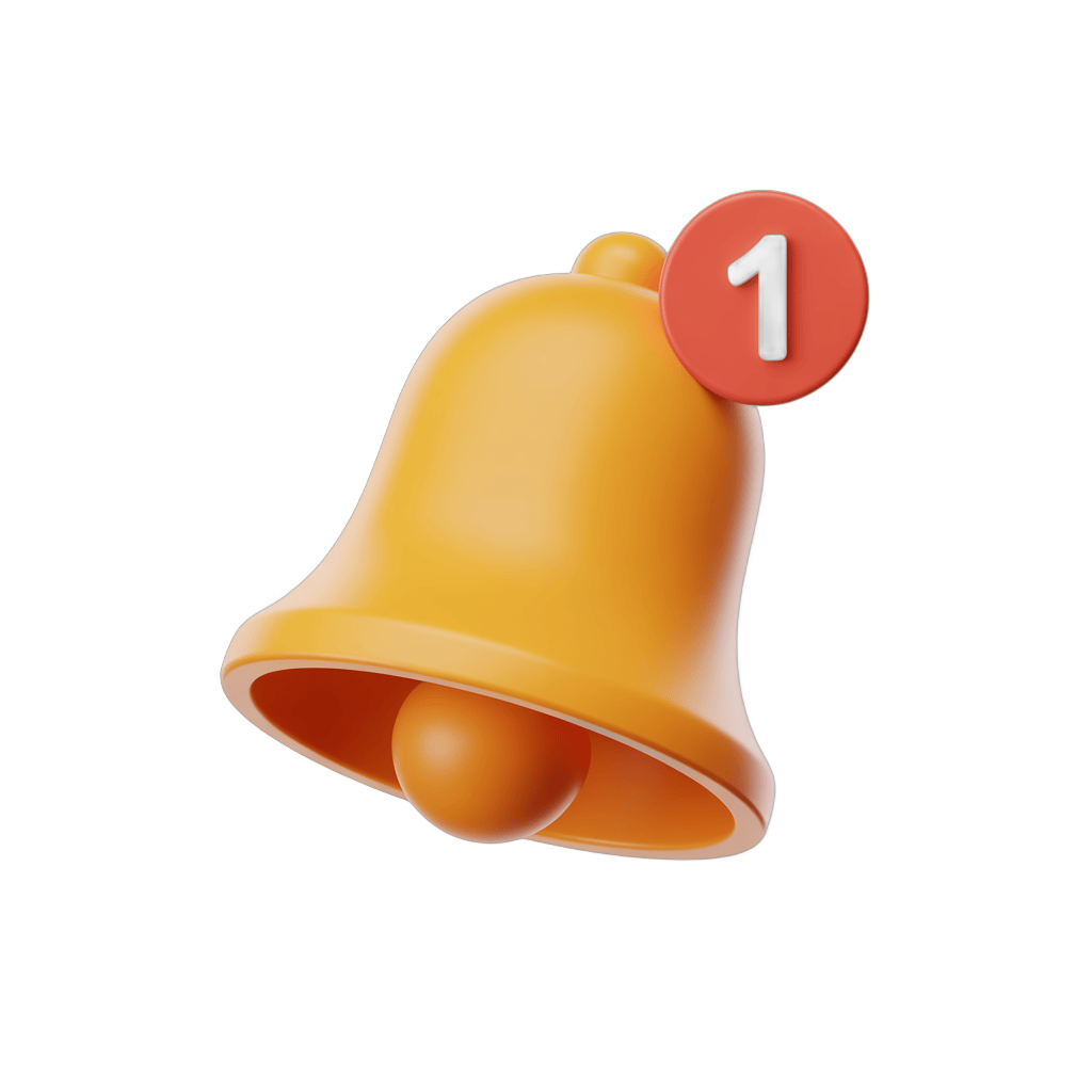 Bright yellow notification bell with number one badge for ranking and achievement alerts PNG - transparent background