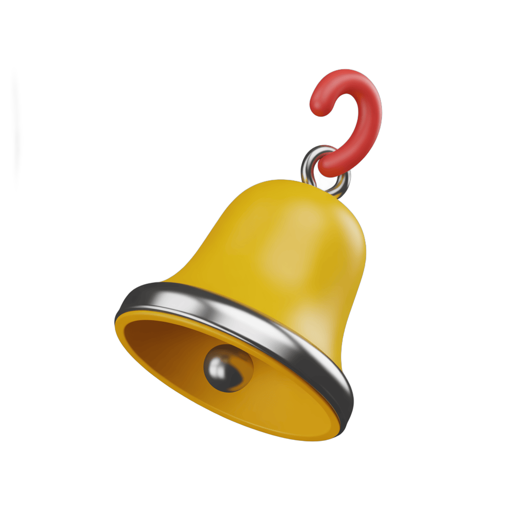 Bright yellow notification bell with red hook for alerts and alerts graphic design PNG - transparent background