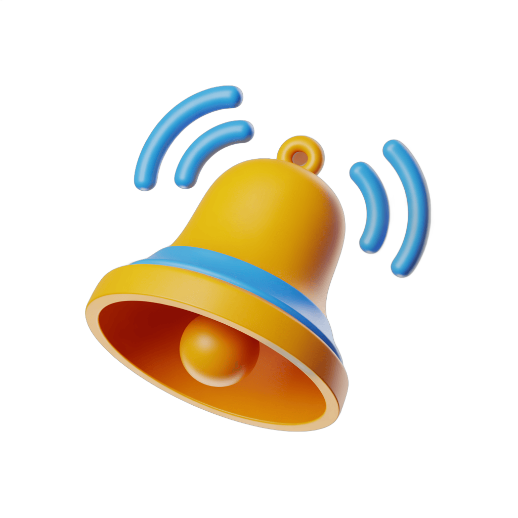Bright yellow notification bell with sound waves for alerts and alerts in modern designs PNG - transparent background