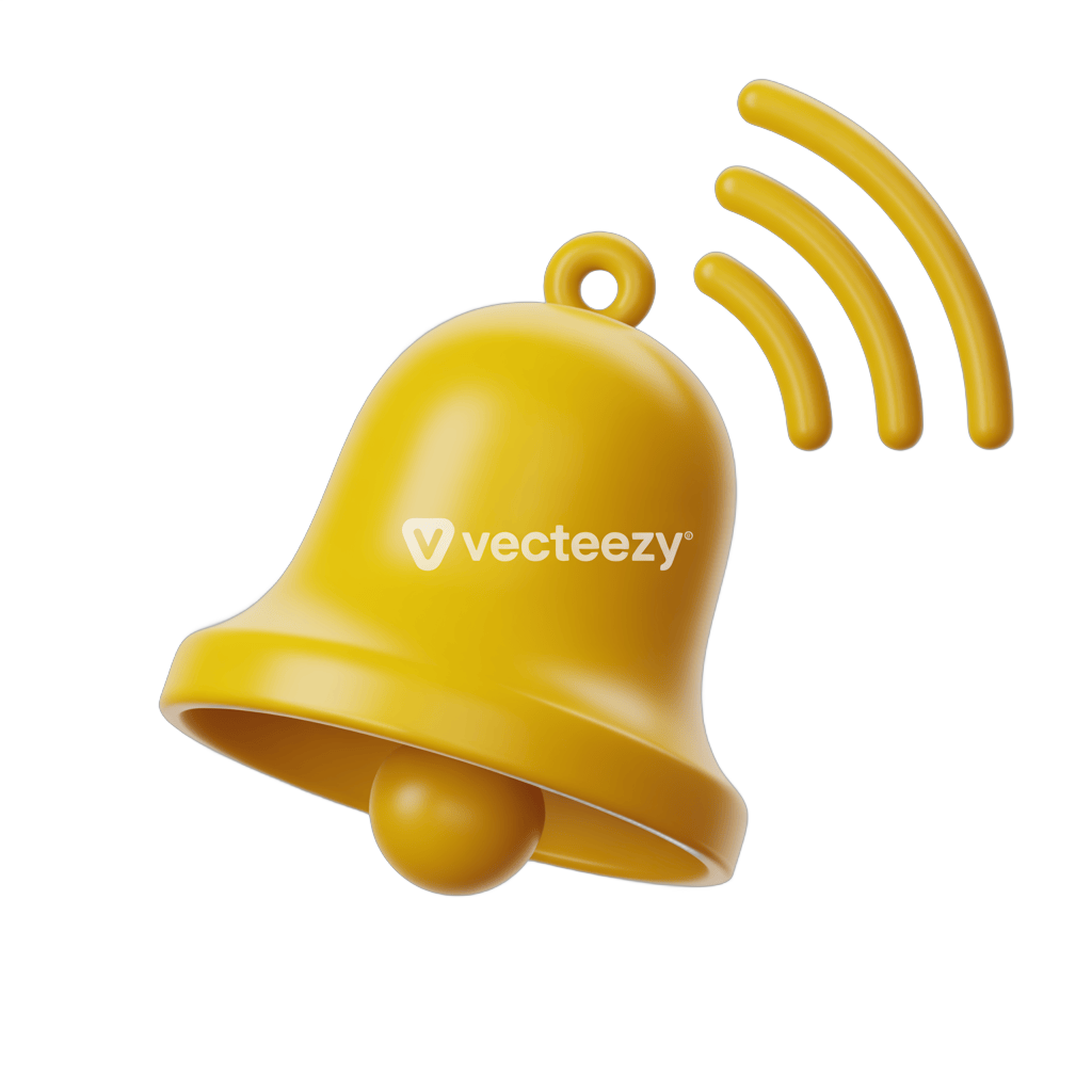 Bright yellow notification bell with sound waves for alerts and alerts graphic design PNG - transparent background